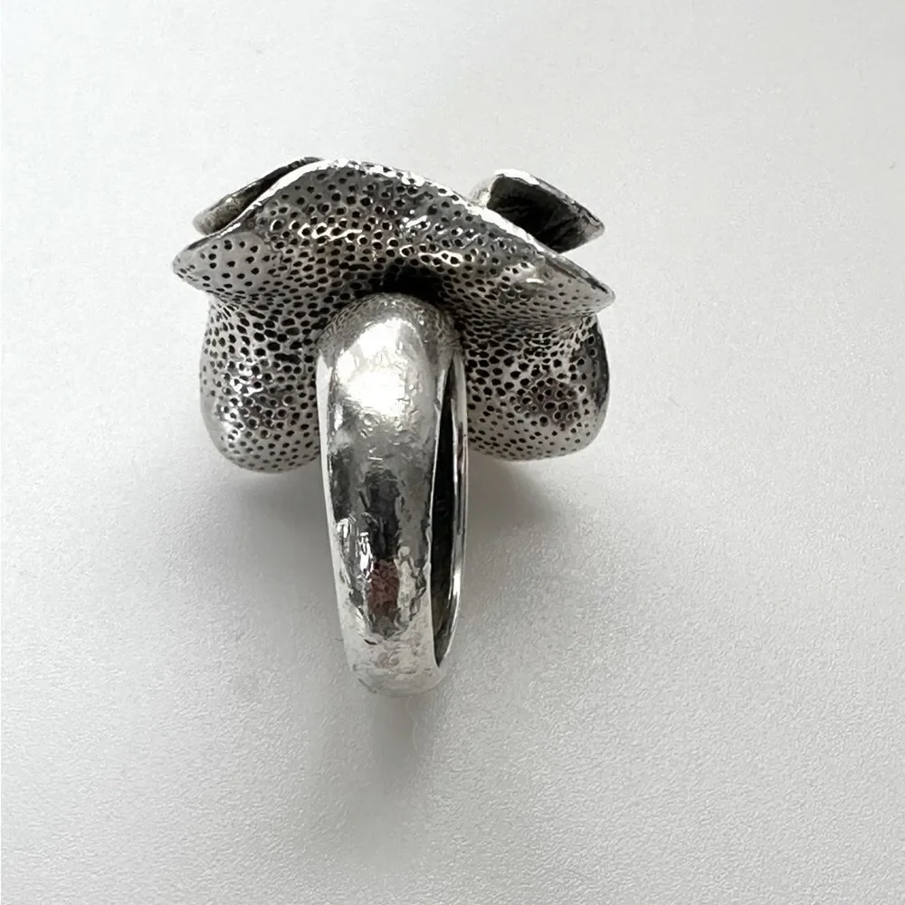Silpada Retired R1809 Bold Oxidized Sculpted Flower Ring Size 5